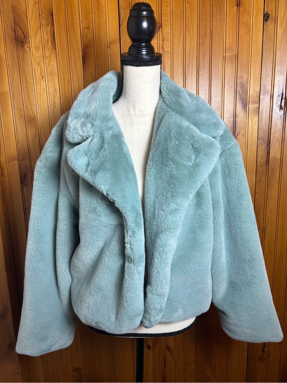 Stoosh Plush Faux Fur Teddy Jacket in Teal, size L